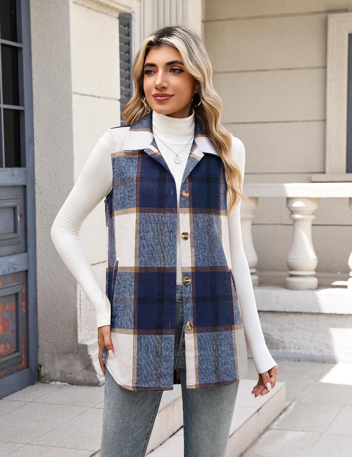 Zeagoo Plaid Vest for Women Flannel Jackets Sleeveless Button Down Shirts