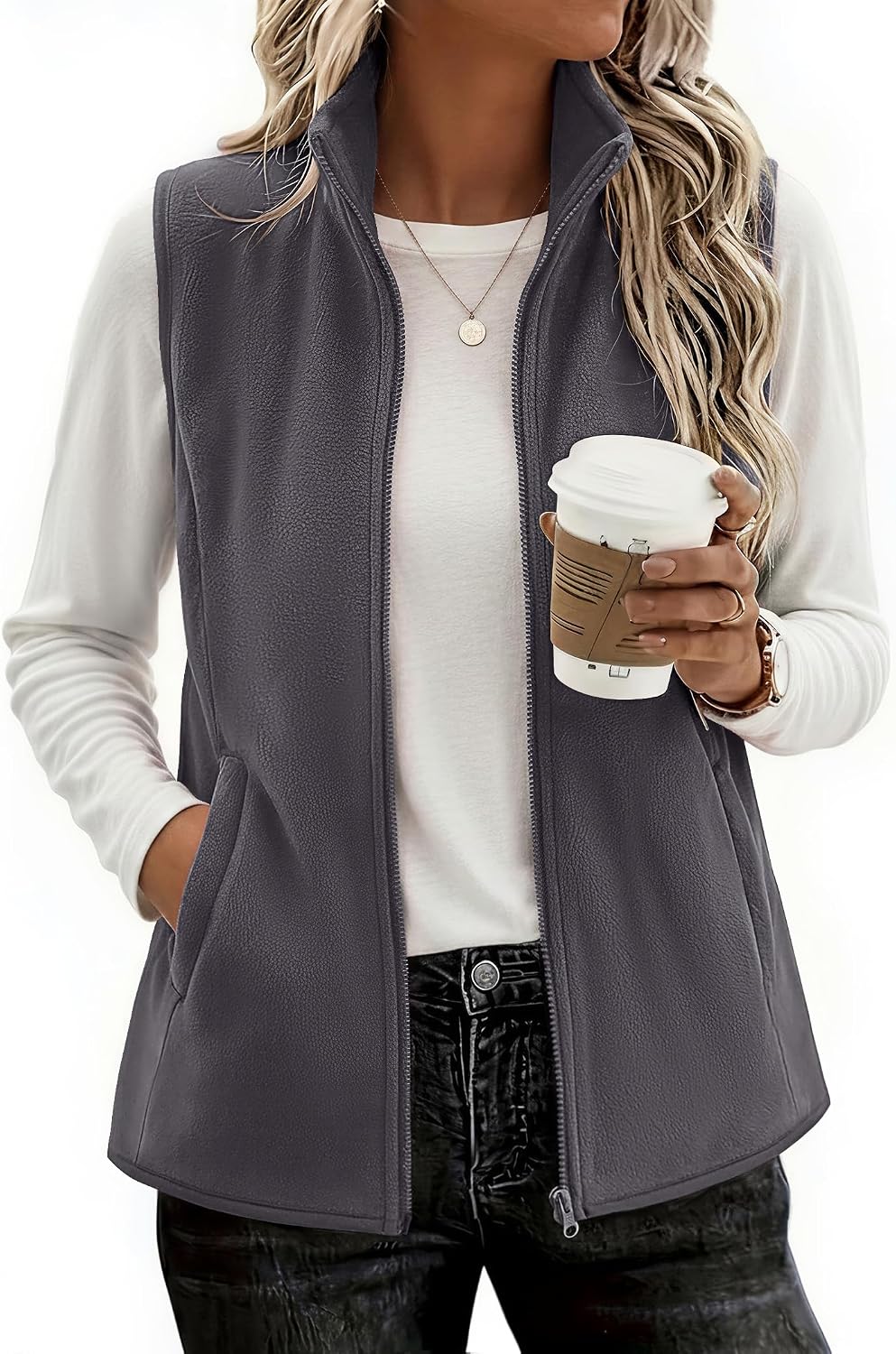 Zeagoo Womens Outerwear Vests With Pockets Zipper Sleeveless Fleece Jackets