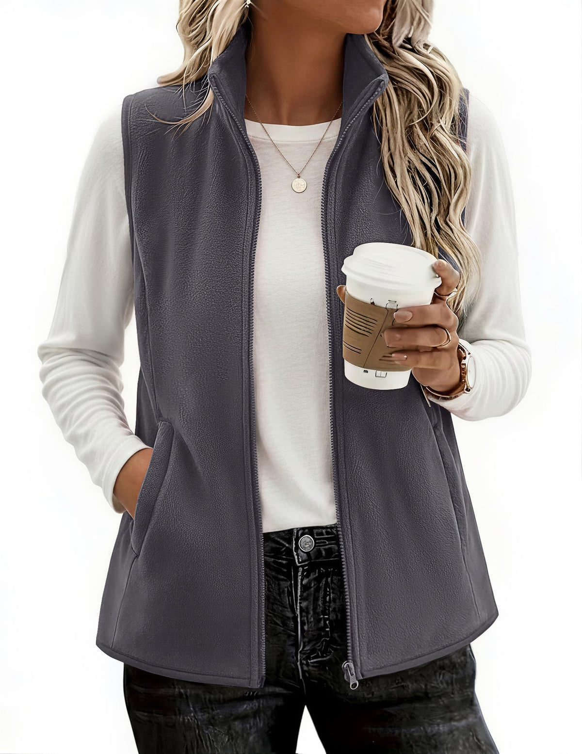 Zeagoo Womens Outerwear Vests With Pockets Zipper Sleeveless Fleece Jackets