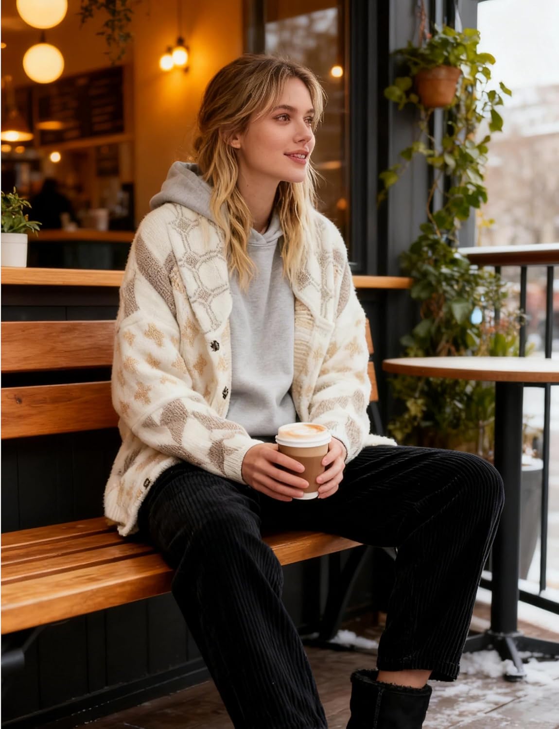 SKIKYAN Women Fall Sweater Cardigans Graphic Button Down Collar Knitwear Long Sleeve Oversized Y2K Print Coats