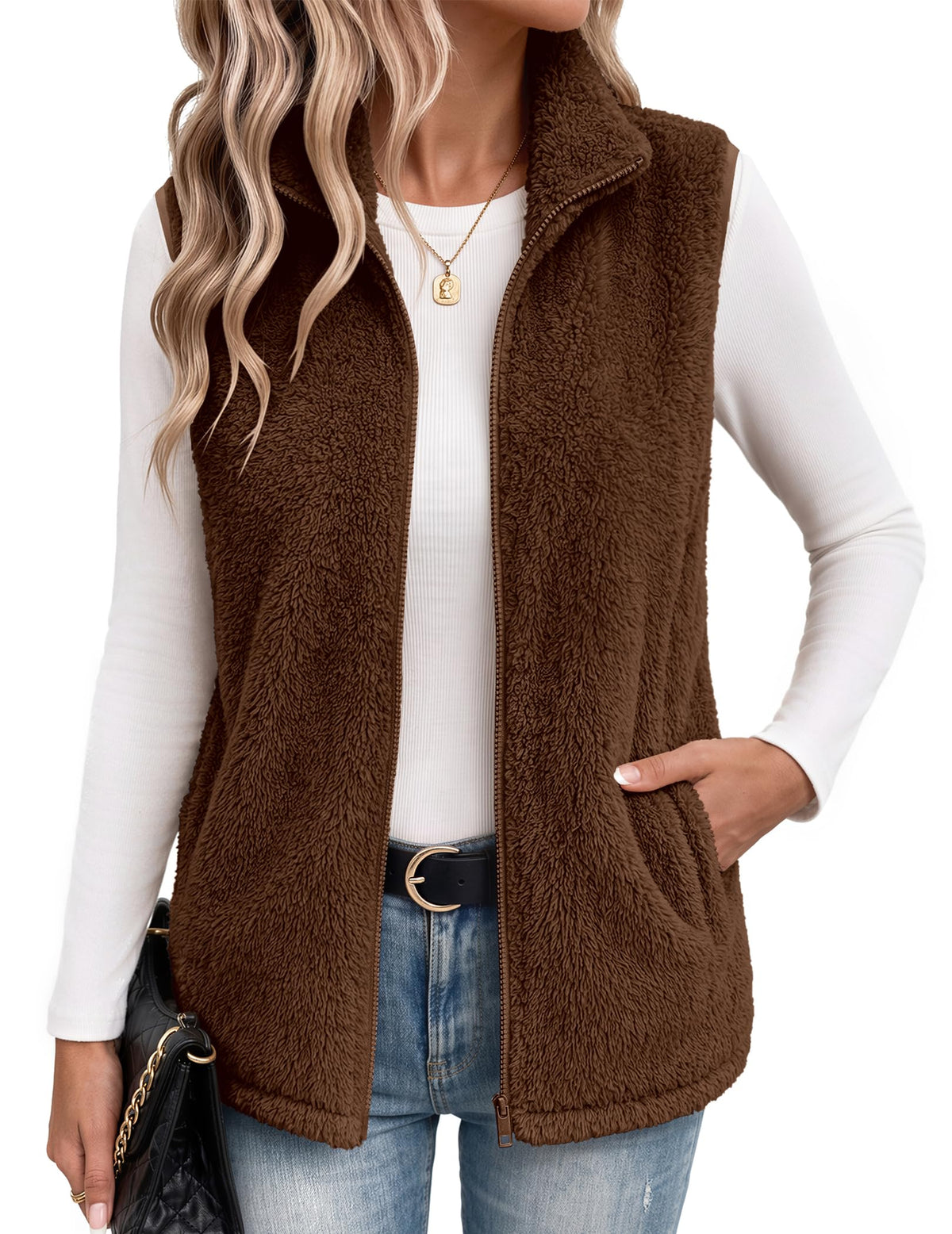 Zeagoo Vest For Women Sleeveless Sherpa Fleece Jackets Zip Up Fall Coats