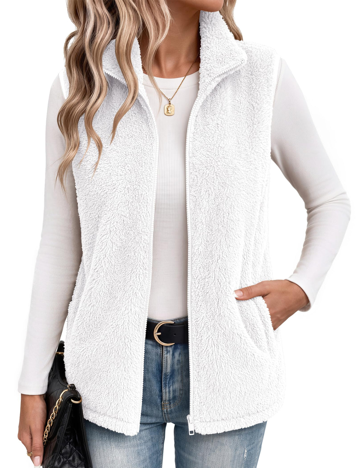 Zeagoo Vest For Women Sleeveless Sherpa Fleece Jackets Zip Up Fall Coats