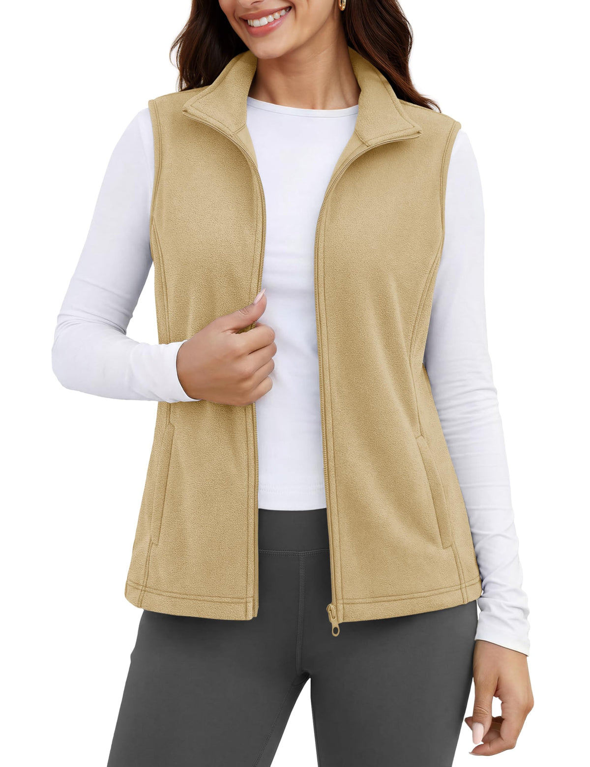 MAGCOMSEN Women's Fleece Vest Outerwear Sleeveless Lightweight Zip Jackets Warm Soft Vests with Zipper Pockets
