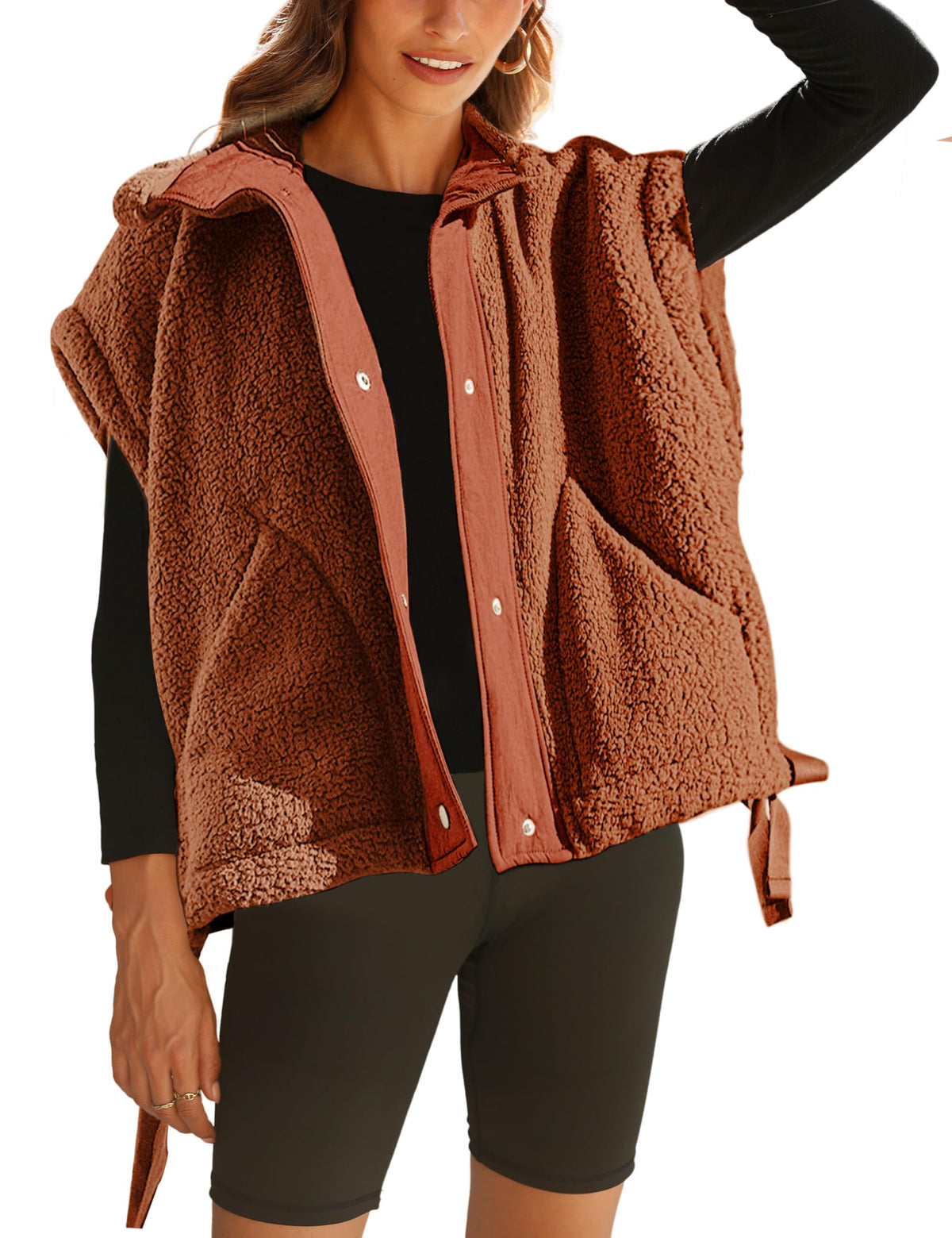 OPCAKM Women's Fuzzy Fleece Vest Sleeveless Sherpa Jacket