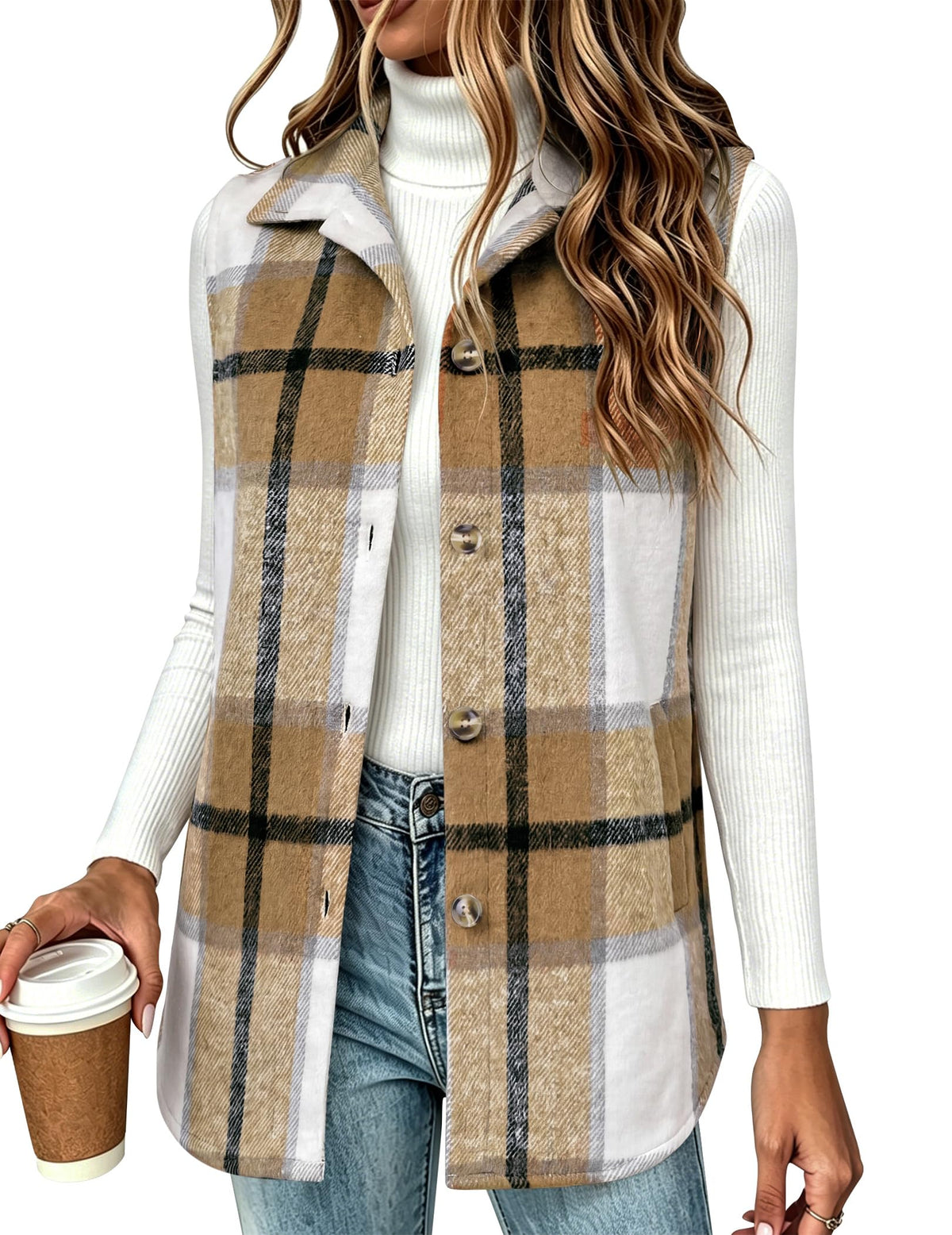 Zeagoo Plaid Vest for Women Flannel Jackets Sleeveless Button Down Shirts