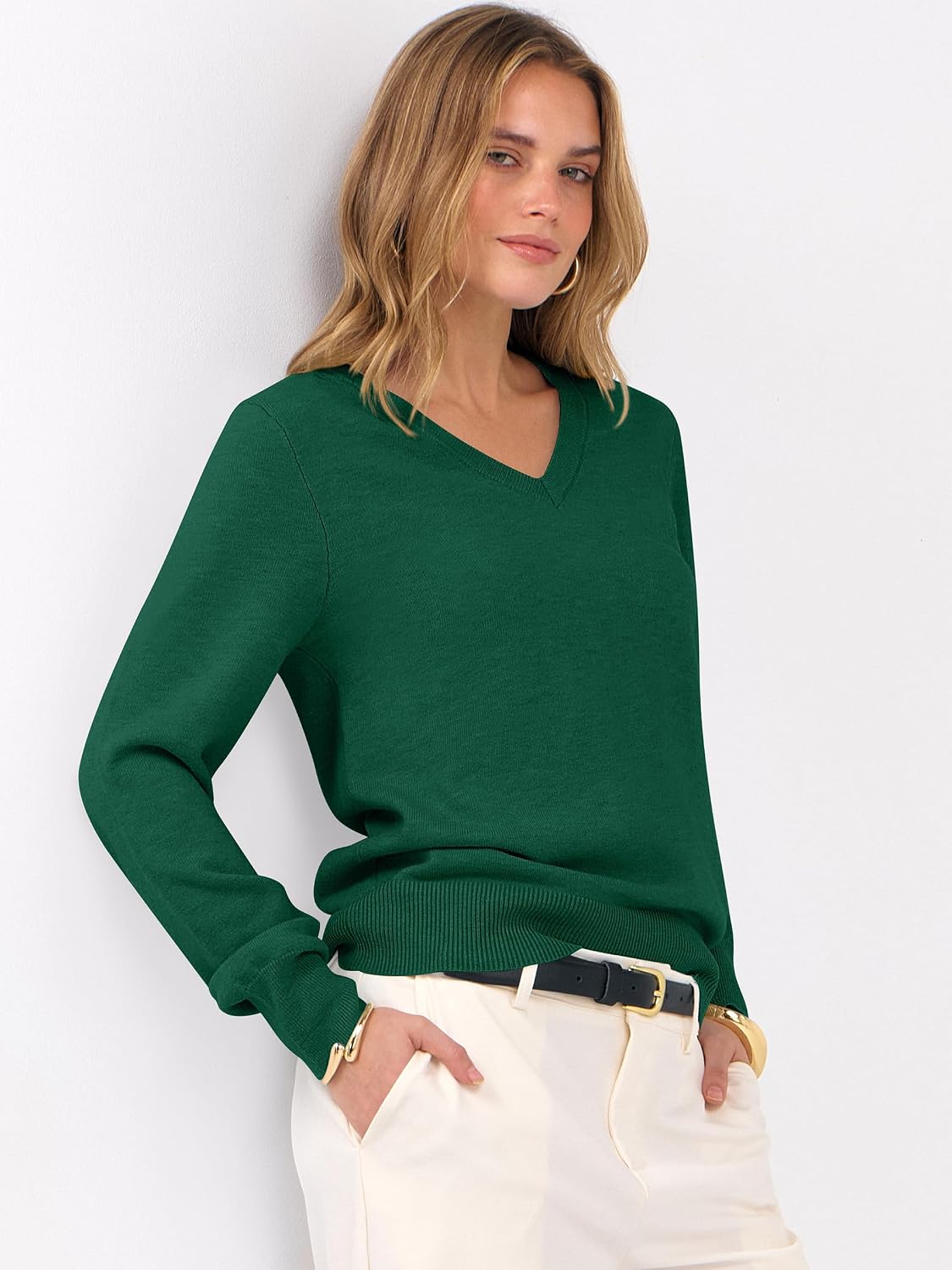 ANRABESS Women’s Fall Long Sleeve V Neck Lightweight Sweaters Top