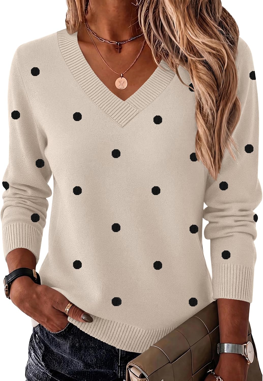 Zeagoo Womens V Neck Sweaters Long Sleeve Tops Lightweight Fall Clothes