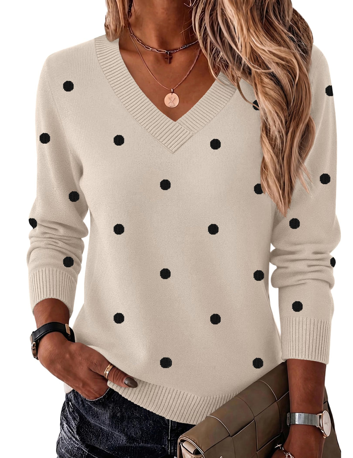 Zeagoo Womens V Neck Sweaters Long Sleeve Tops Lightweight Fall Clothes
