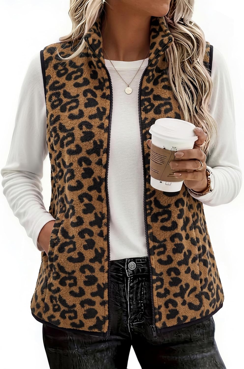 Zeagoo Womens Outerwear Vests With Pockets Zipper Sleeveless Fleece Jackets
