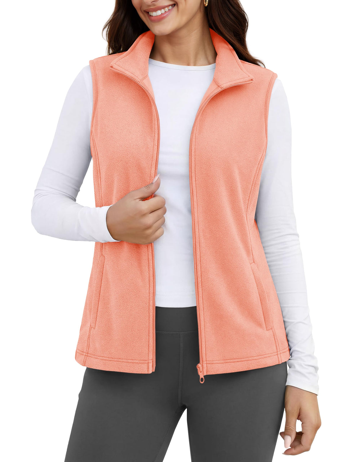 MAGCOMSEN Women's Fleece Vest Outerwear Sleeveless Lightweight Zip Jackets Warm Soft Vests with Zipper Pockets