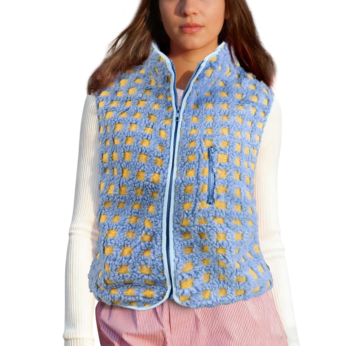 SeeLuNa Plaid Fleece Vest Women Sleeveless Sherpa Vest Full Zip Jacket