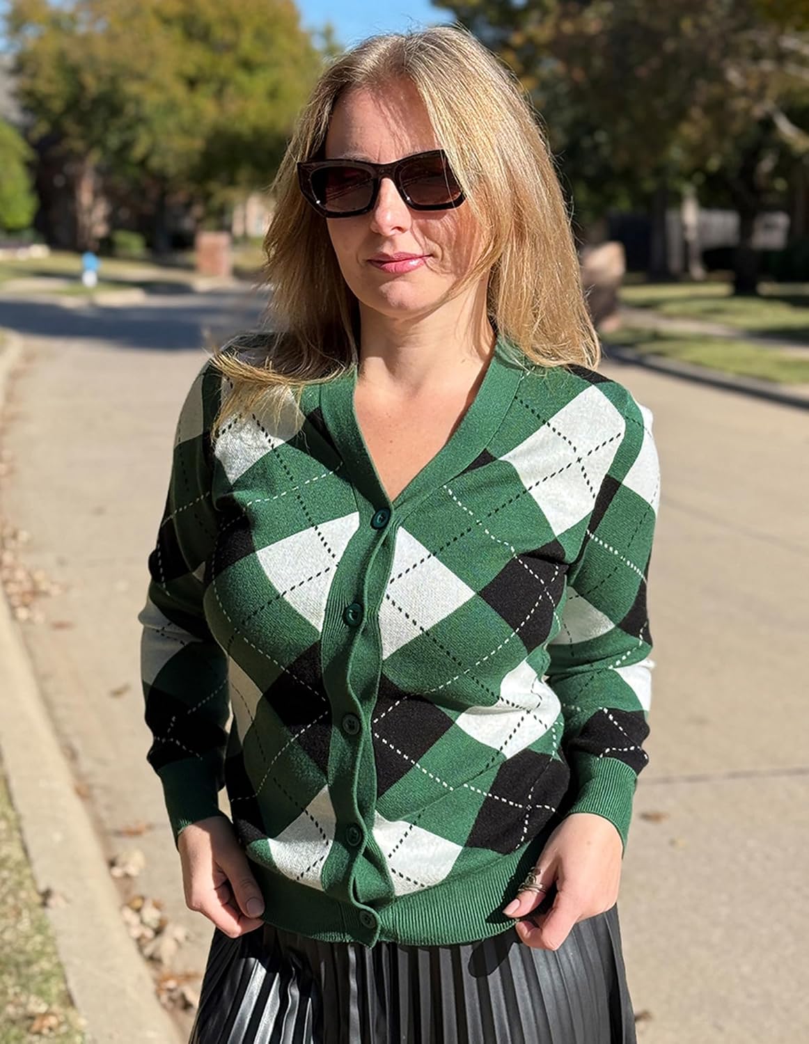 GRACE KARIN Cardigan Sweaters for Women Fall Argyle Sweater Preppy Clothes