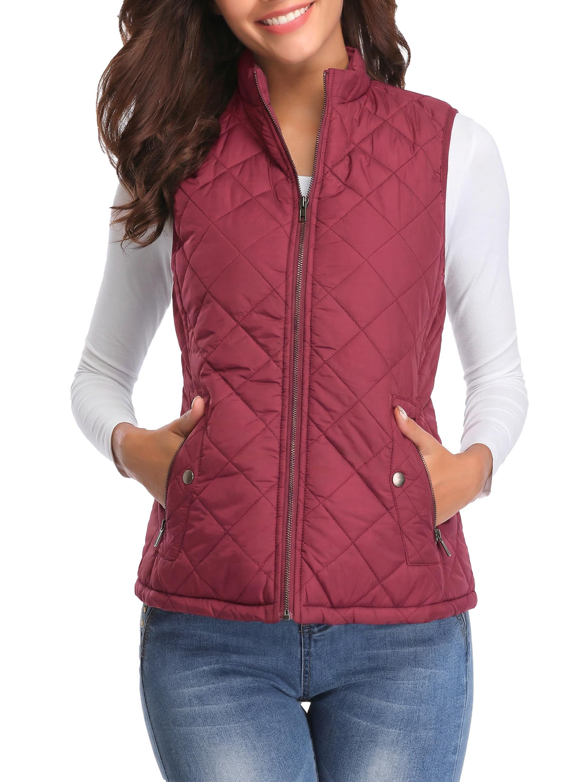 Fuinloth Women's Quilted Vest Lightweight Puffer Stand Collar Zip Gilet