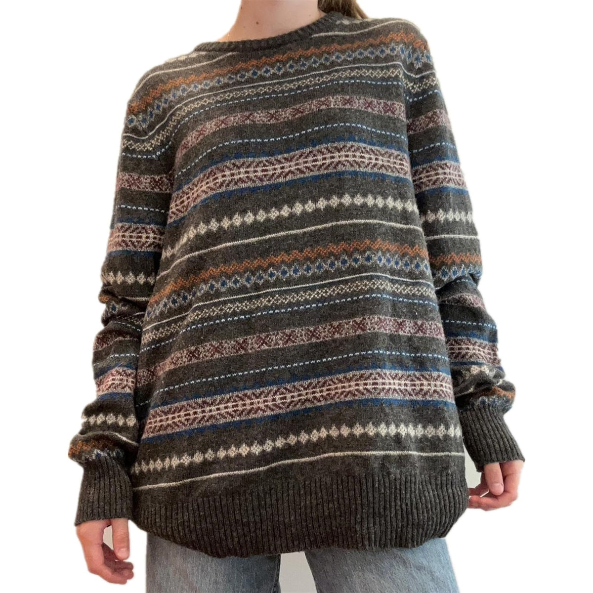 Women Y2K Argyle Striped Pullover Sweater Casual Long Sleeve Round Neck Vintage Preppy Style Pullover Knitwear