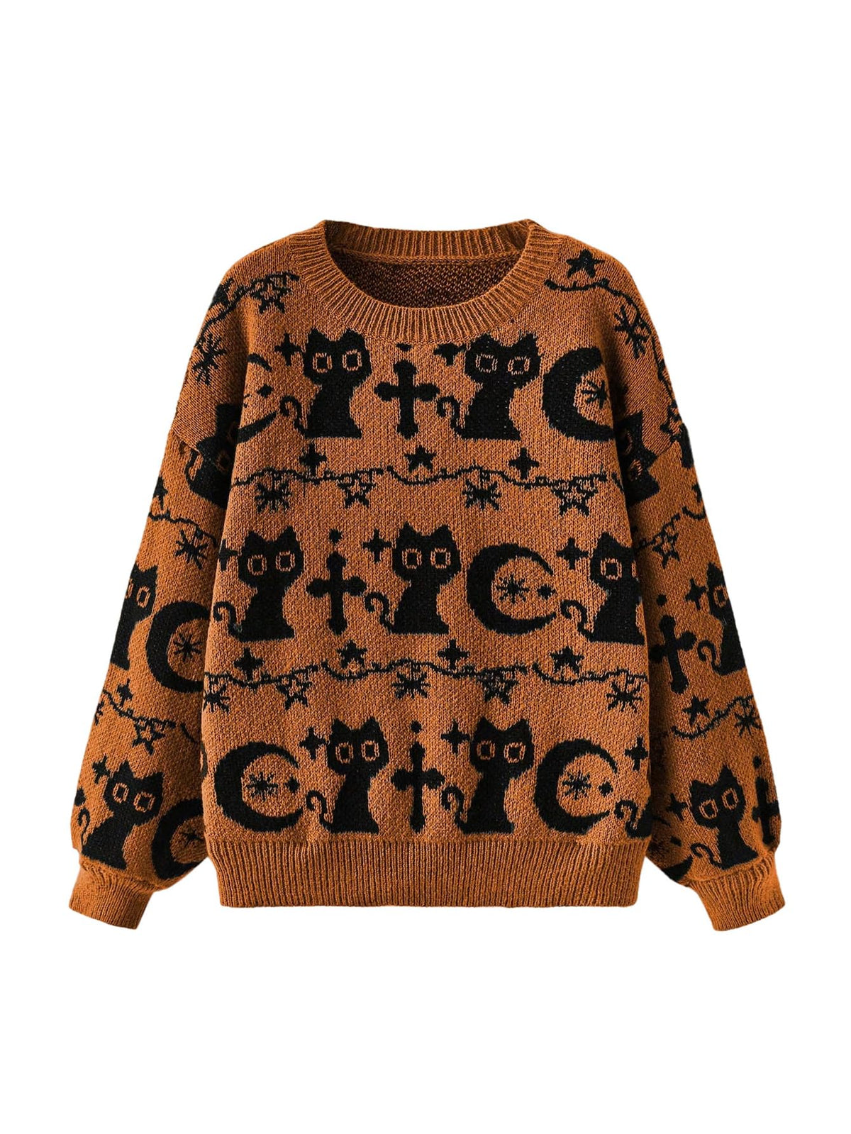 WDIRARA Women's Goth Cartoon Pattern Sweater Knit Pullover Top