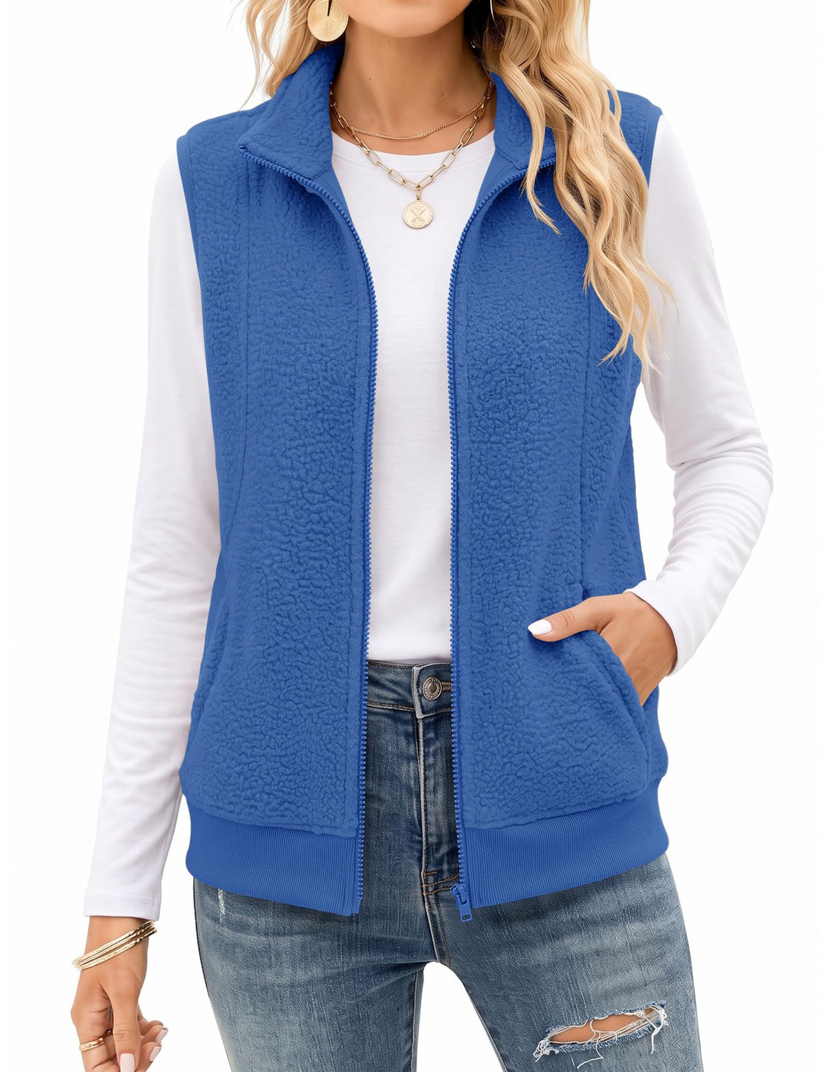 AKEWEI Womens Sherpa Fleece Vest Trendy Warm Sleeveless Vests Jacket