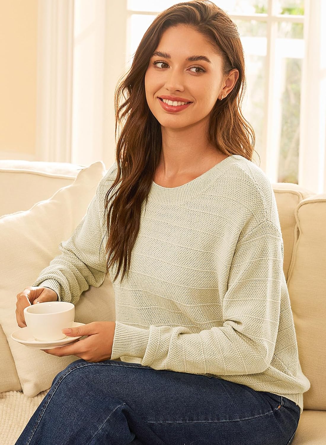 EVALESS Womens Bow Sweaters Pullover Knit Tops Fall Outfits