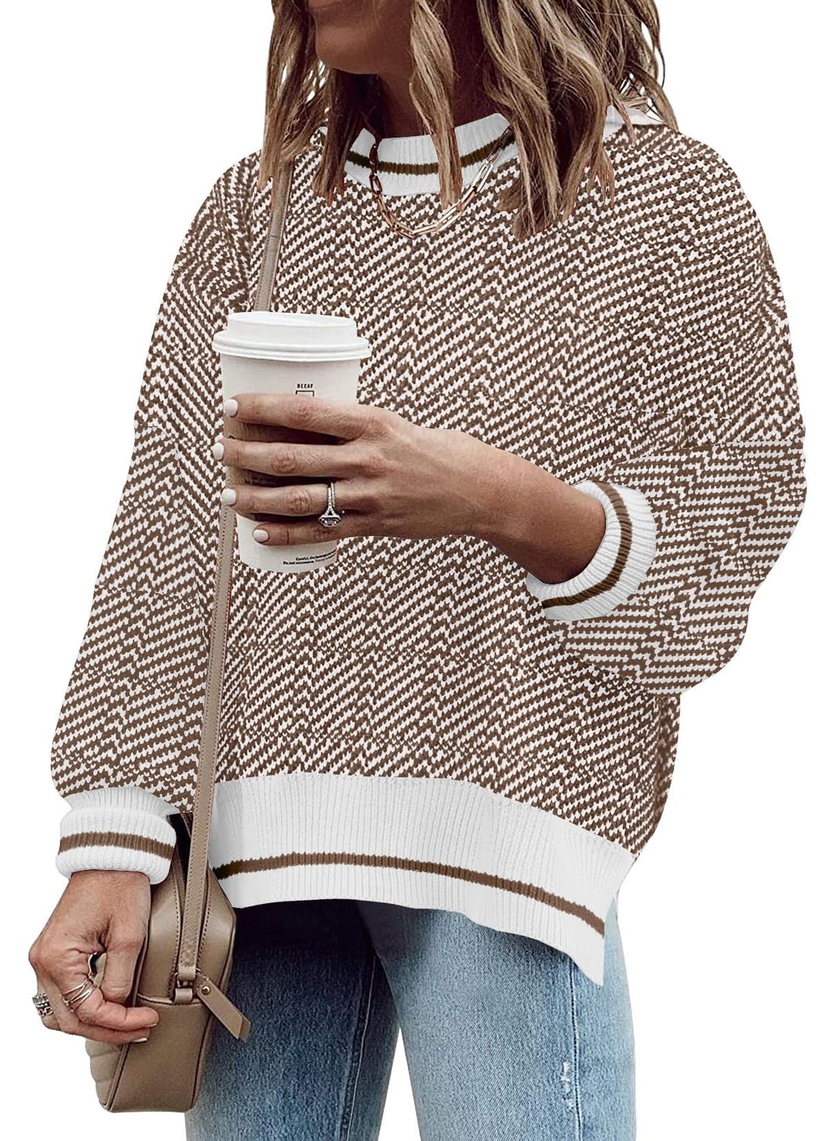 Womens Sweaters Causal Crewneck Batwing Sleeve Knit Top Side Split Oversized Pullover Sweater Loose Jumper