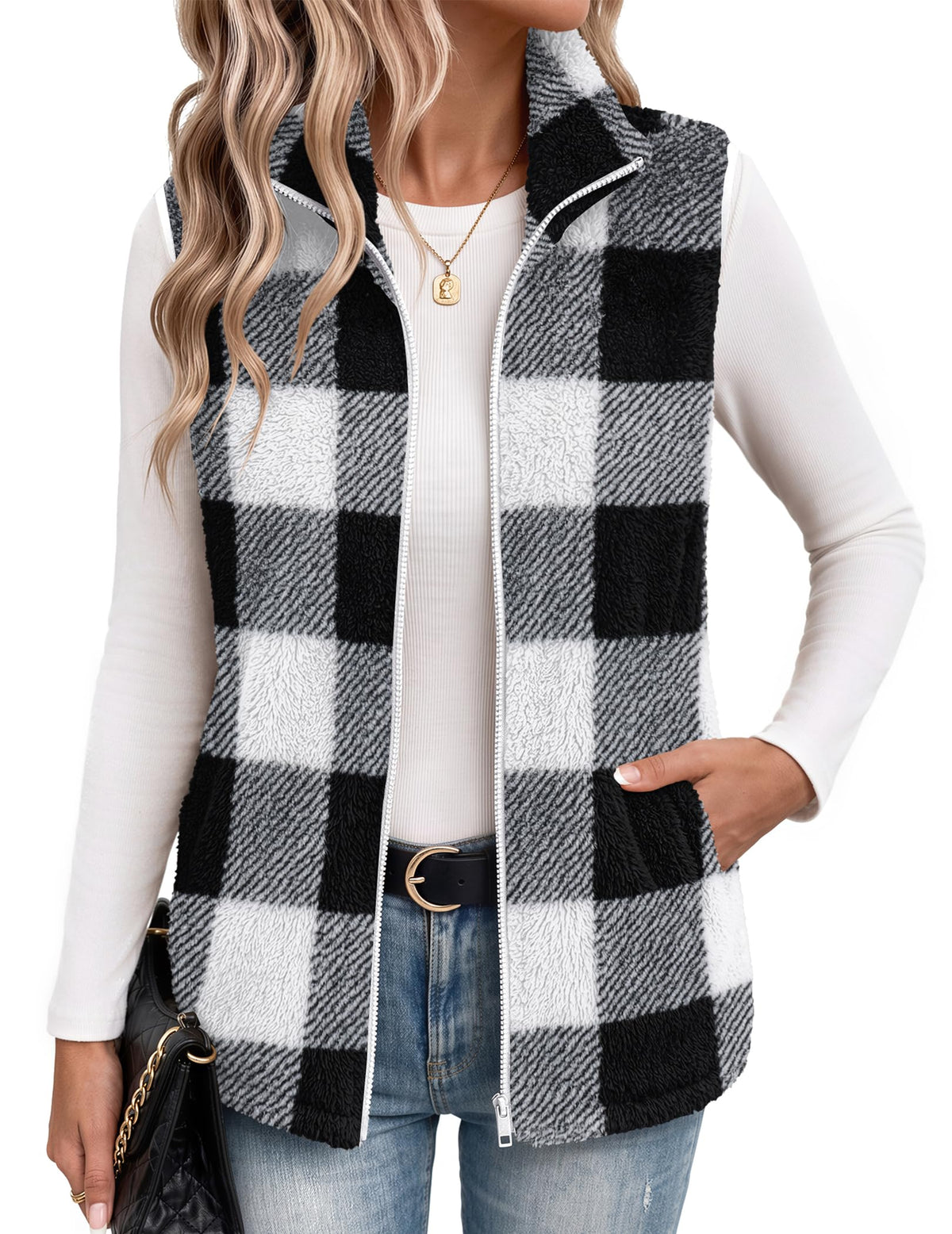Zeagoo Vest For Women Sleeveless Sherpa Fleece Jackets Zip Up Fall Coats