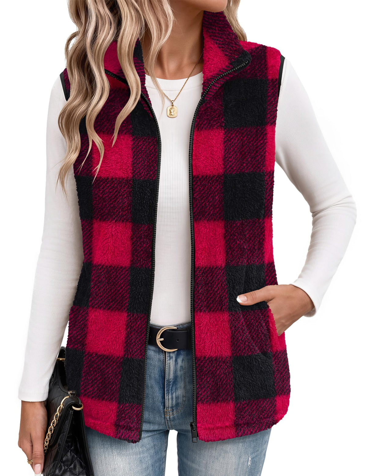 Zeagoo Vest For Women Sleeveless Sherpa Fleece Jackets Zip Up Fall Coats