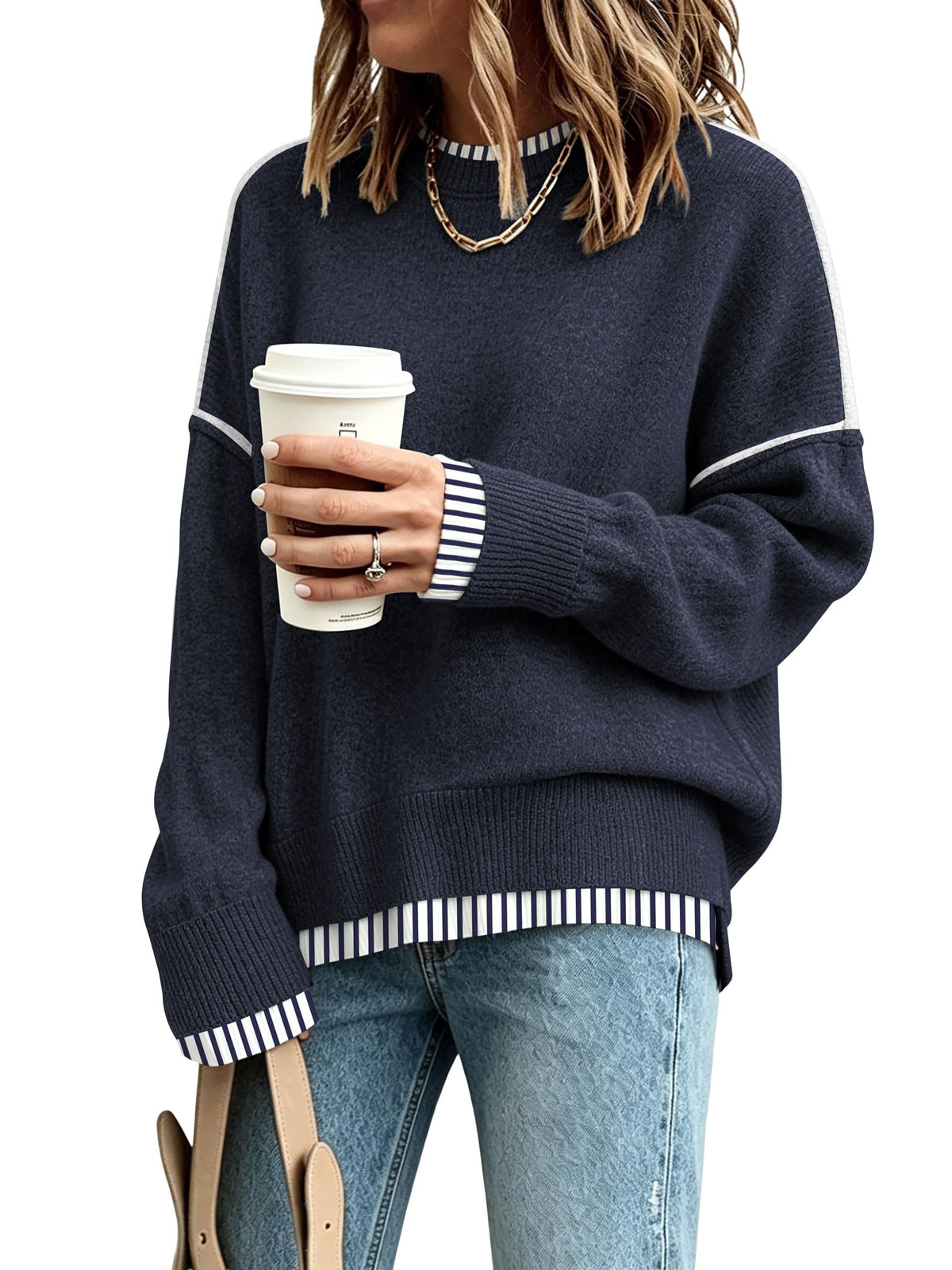 Womens Sweaters Causal Crewneck Batwing Sleeve Knit Top Side Split Oversized Pullover Sweater Loose Jumper