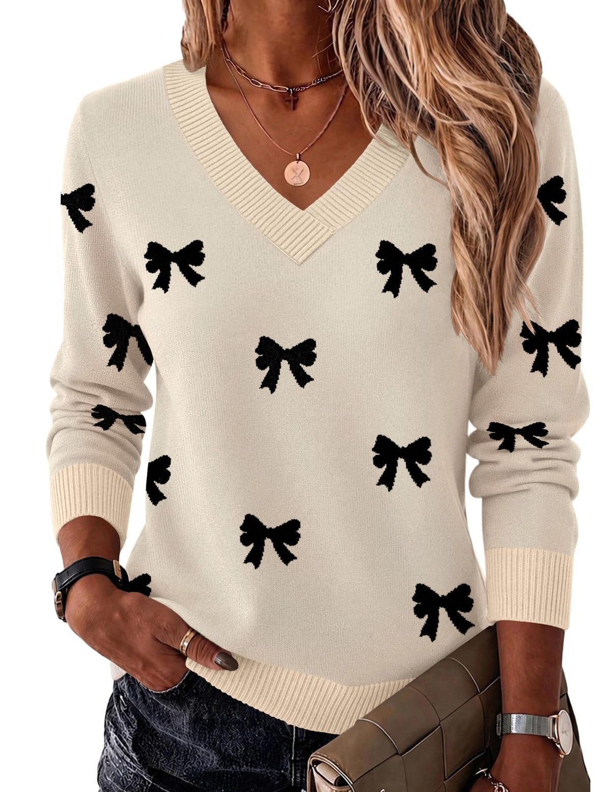 Zeagoo Womens V Neck Sweaters Long Sleeve Tops Lightweight Fall Clothes