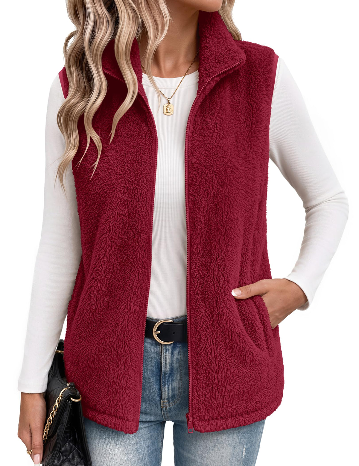 Zeagoo Vest For Women Sleeveless Sherpa Fleece Jackets Zip Up Fall Coats