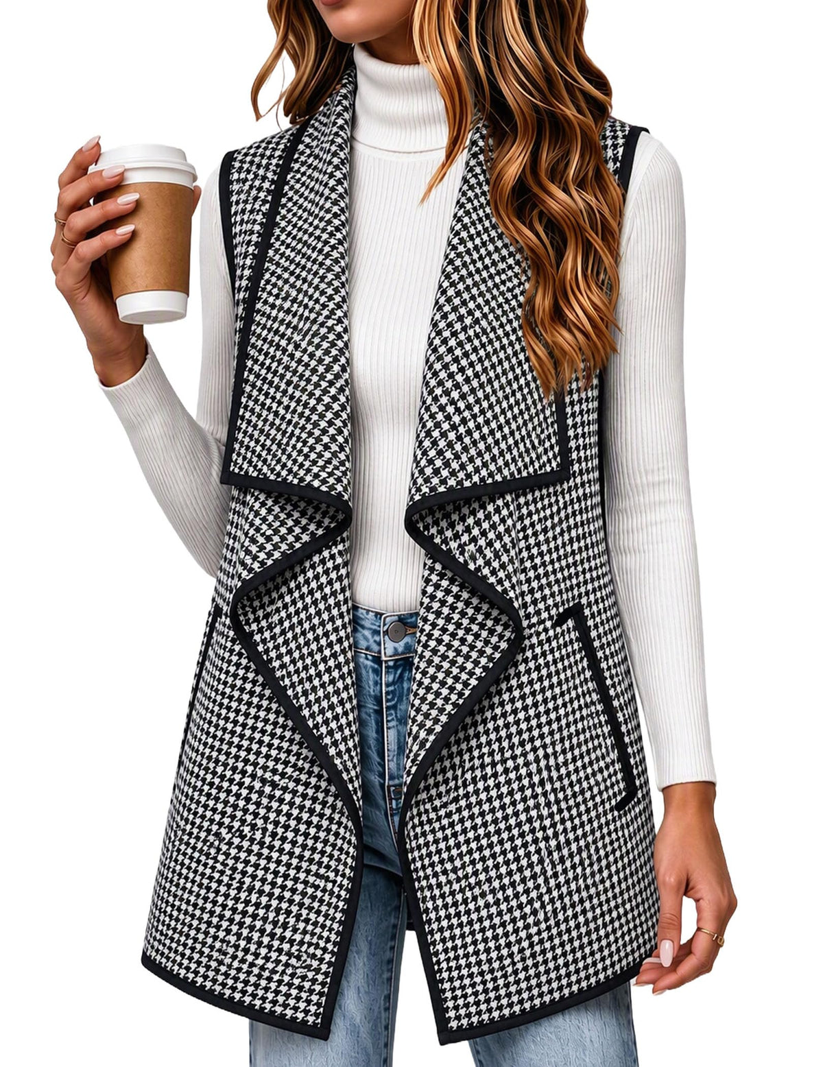 Zeagoo Women Vest Long Plaid Jackets Sleeveless Flannel Coats with Pockets