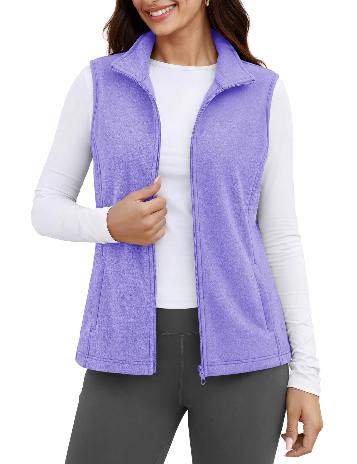 MAGCOMSEN Women's Fleece Vest Outerwear Sleeveless Lightweight Zip Jackets Warm Soft Vests with Zipper Pockets