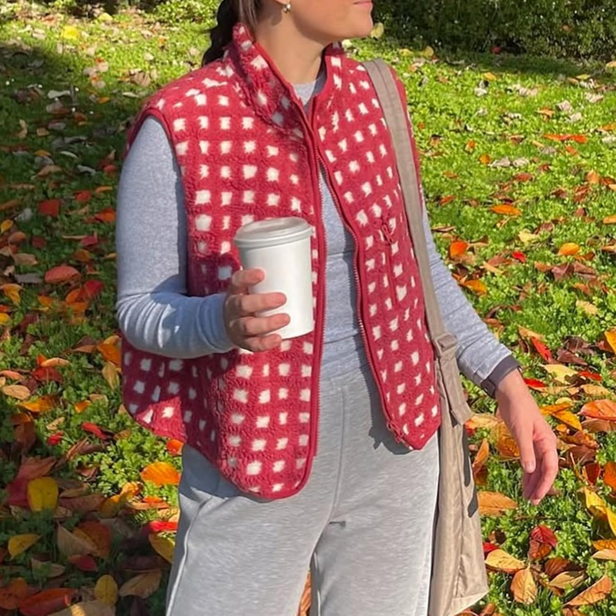 SeeLuNa Plaid Fleece Vest Women Sleeveless Sherpa Vest Full Zip Jacket