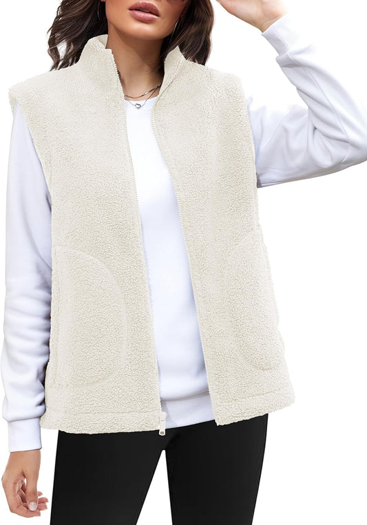 YUCOLEN Sherpa Vest for Women Sleeveless Fleece Fuzzy Zip Up Jackets Winter