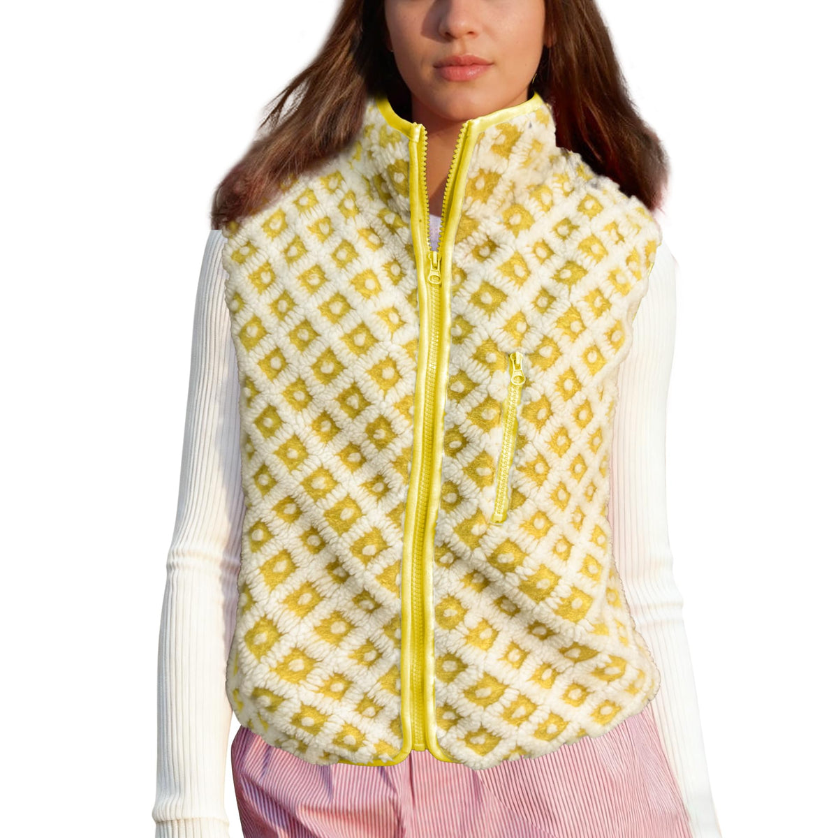SeeLuNa Plaid Fleece Vest Women Sleeveless Sherpa Vest Full Zip Jacket