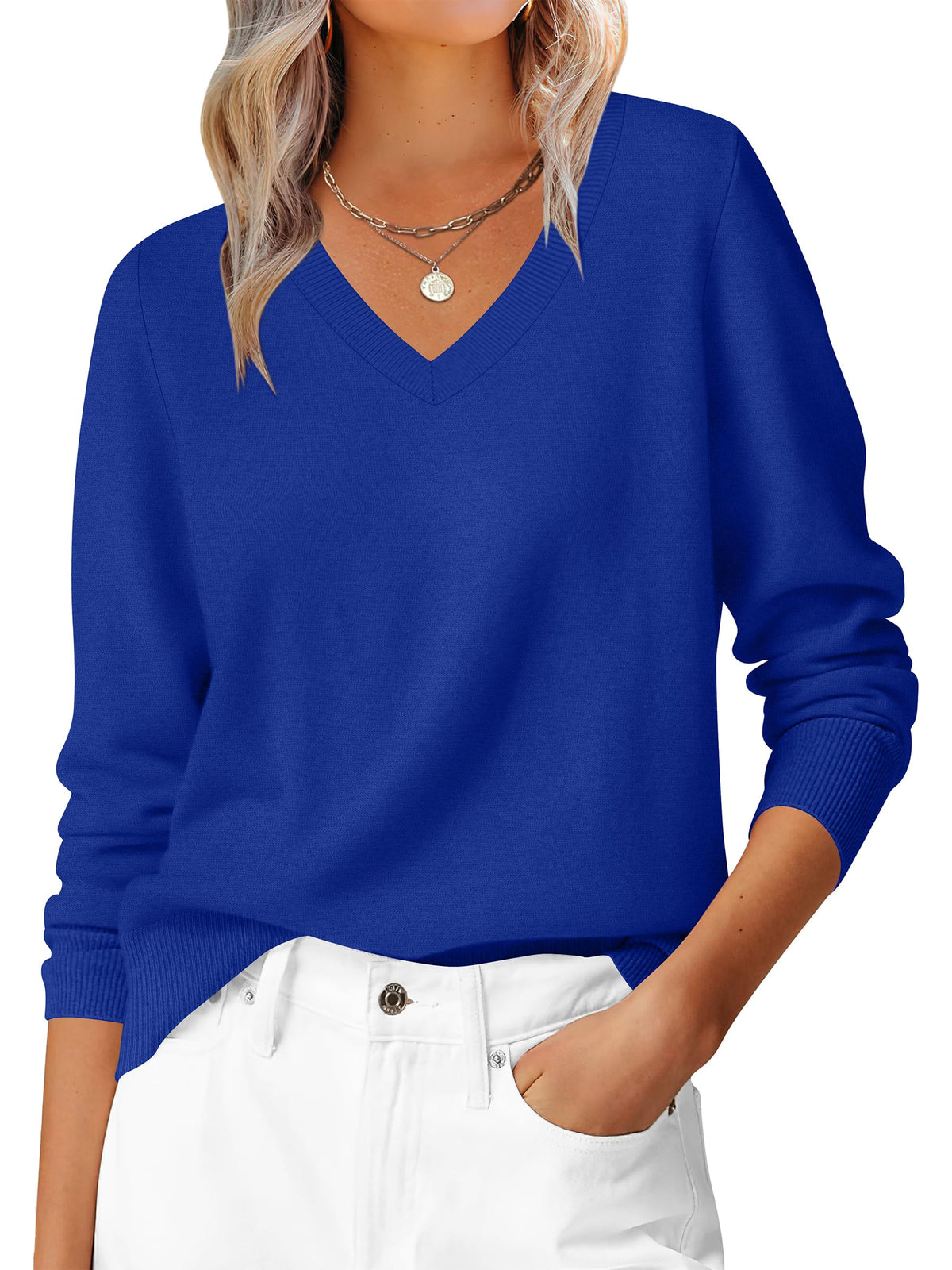 ANRABESS Women’s Fall Long Sleeve V Neck Lightweight Sweaters Top