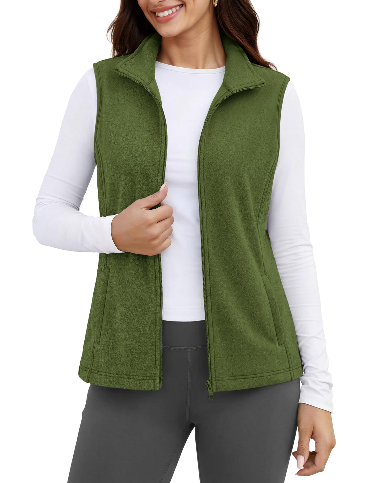 MAGCOMSEN Women's Fleece Vest Outerwear Sleeveless Lightweight Zip Jackets Warm Soft Vests with Zipper Pockets