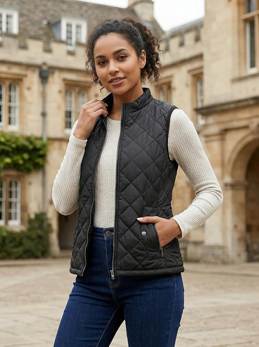 Fuinloth Women's Quilted Vest Lightweight Puffer Stand Collar Zip Gilet