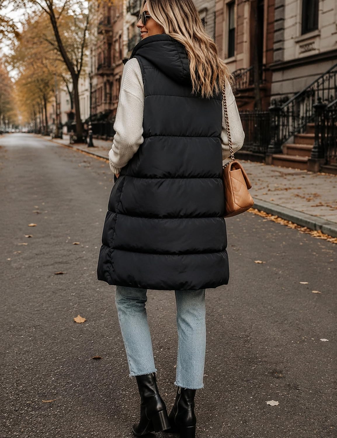 Tanming Women's Long Puffer Vest with Removable Hood