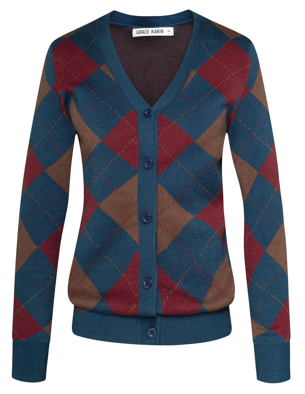 GRACE KARIN Cardigan Sweaters for Women Fall Argyle Sweater Preppy Clothes