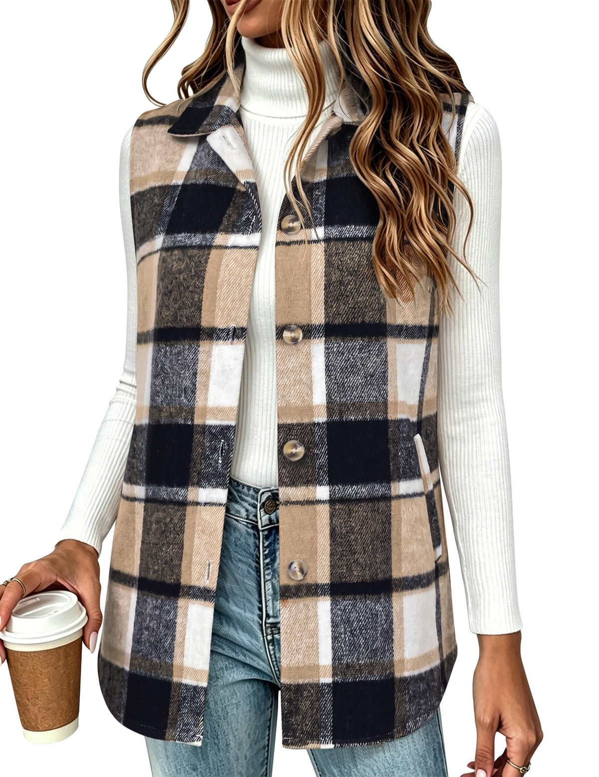Zeagoo Plaid Vest for Women Flannel Jackets Sleeveless Button Down Shirts