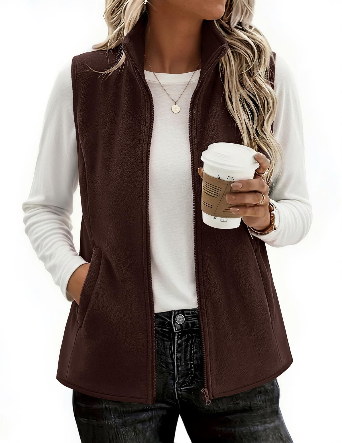 Zeagoo Womens Outerwear Vests With Pockets Zipper Sleeveless Fleece Jackets