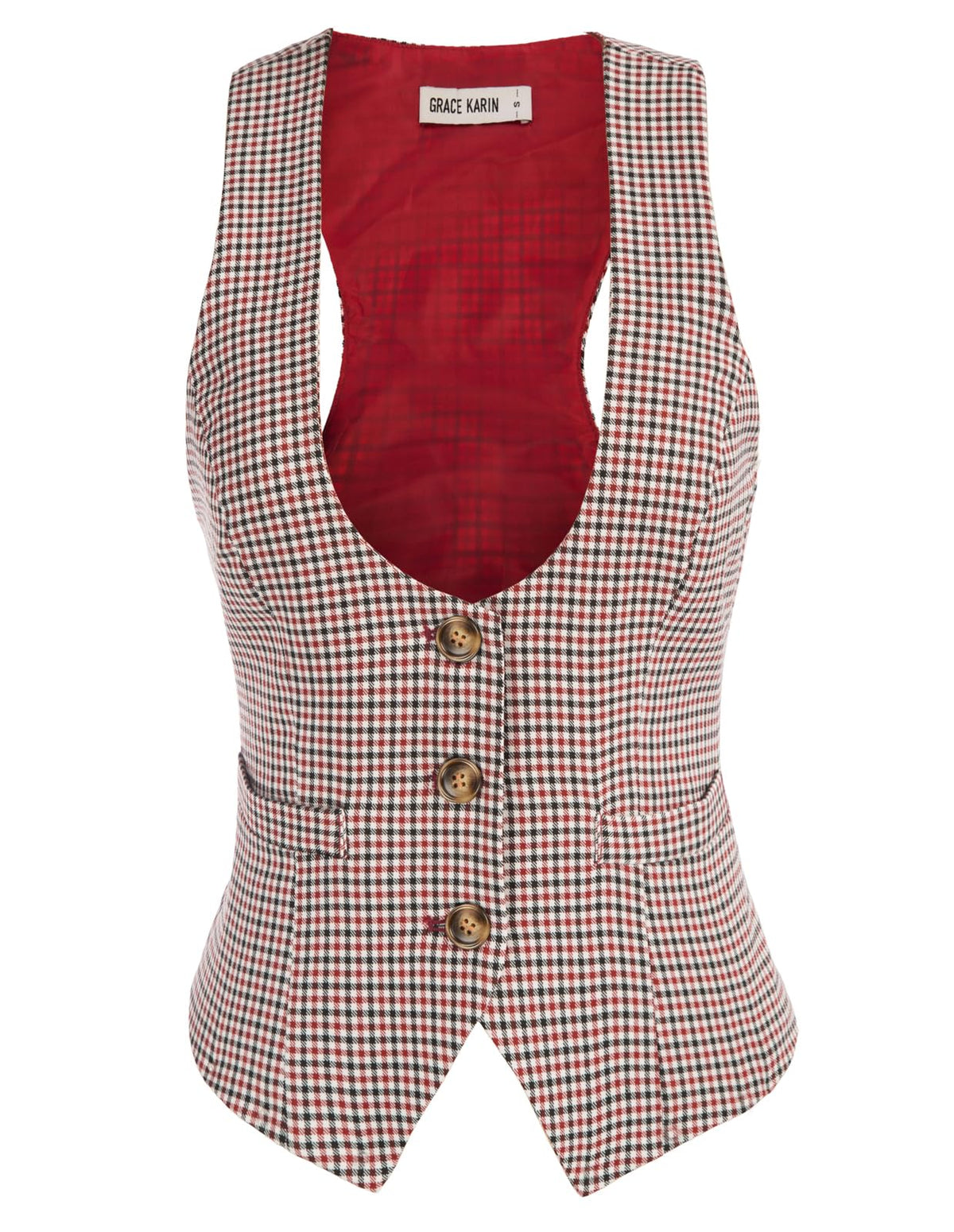 GRACE KARIN Women's Suit Vest Top, Dressy Casual Sleeveless Button Waistcoat, Fromal Steampunk Blazer for Work Office