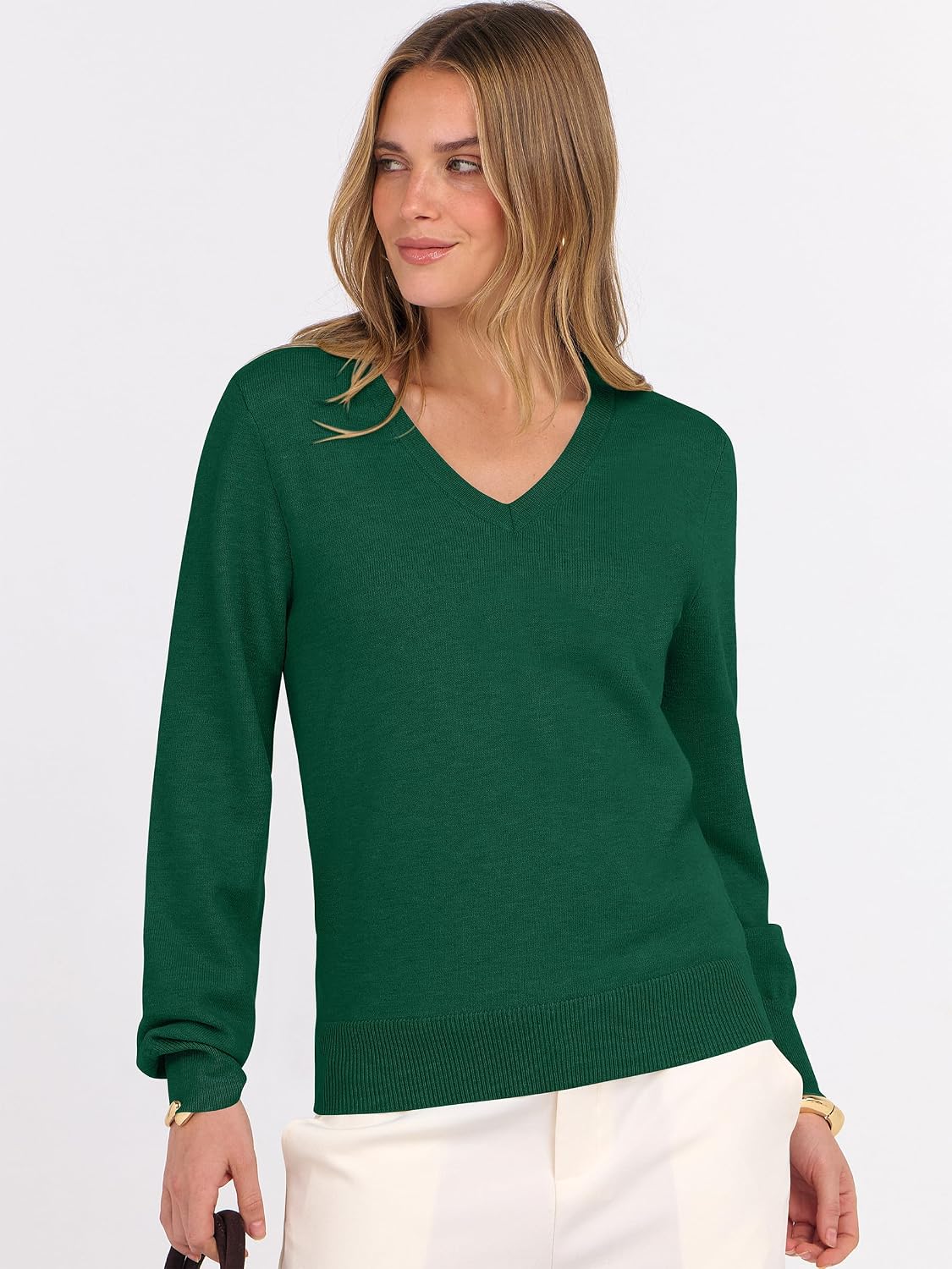 ANRABESS Women’s Fall Long Sleeve V Neck Lightweight Sweaters Top