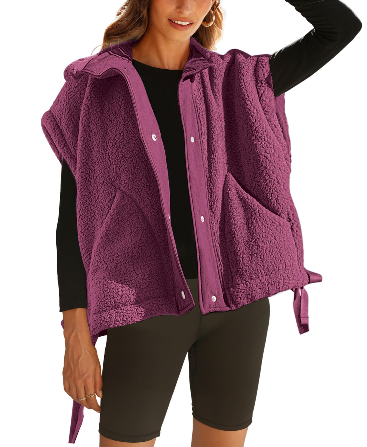 OPCAKM Women's Fuzzy Fleece Vest Sleeveless Sherpa Jacket