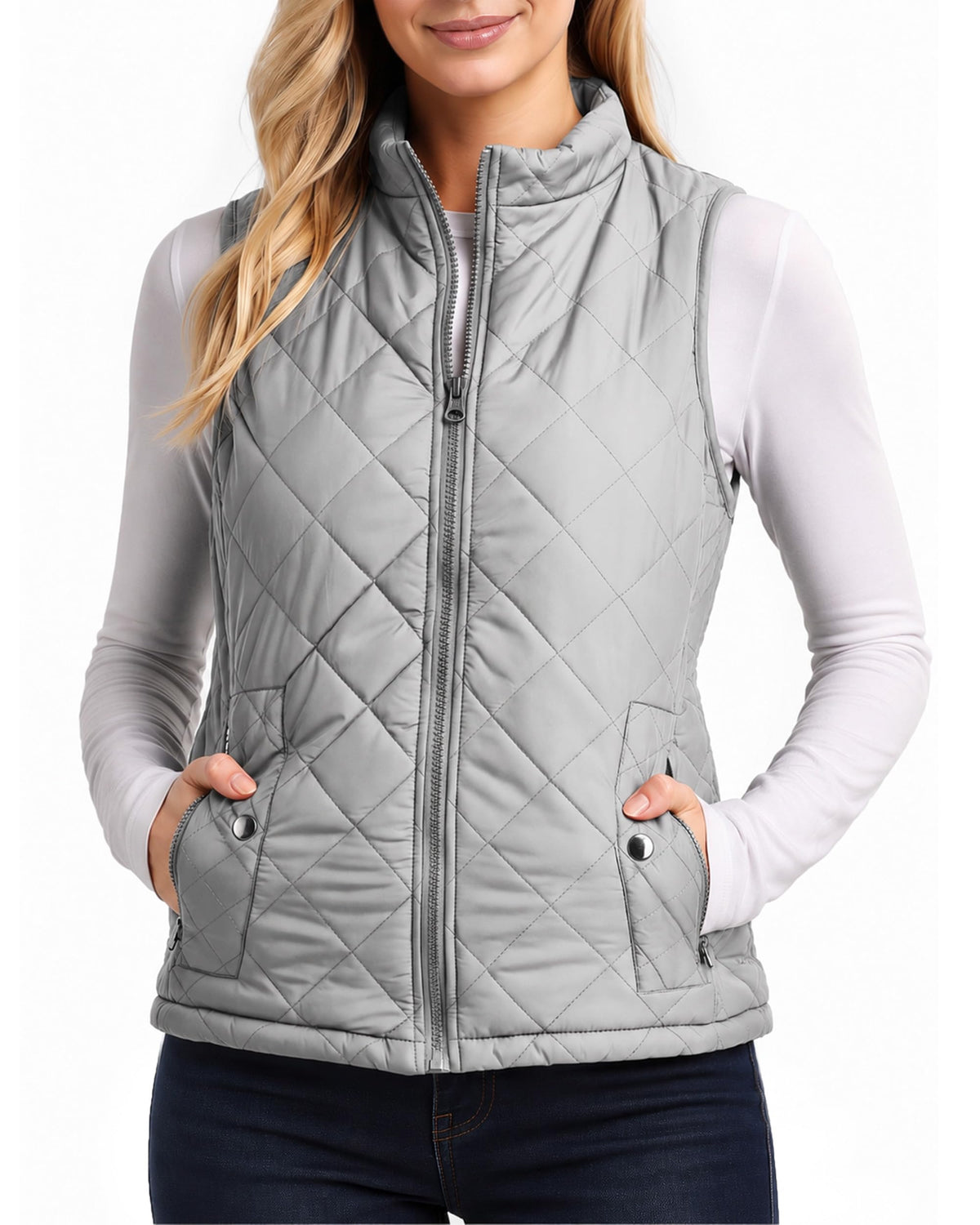 Diamond Quilted Puffer Vest Women Stand Collar Lightweight Vest