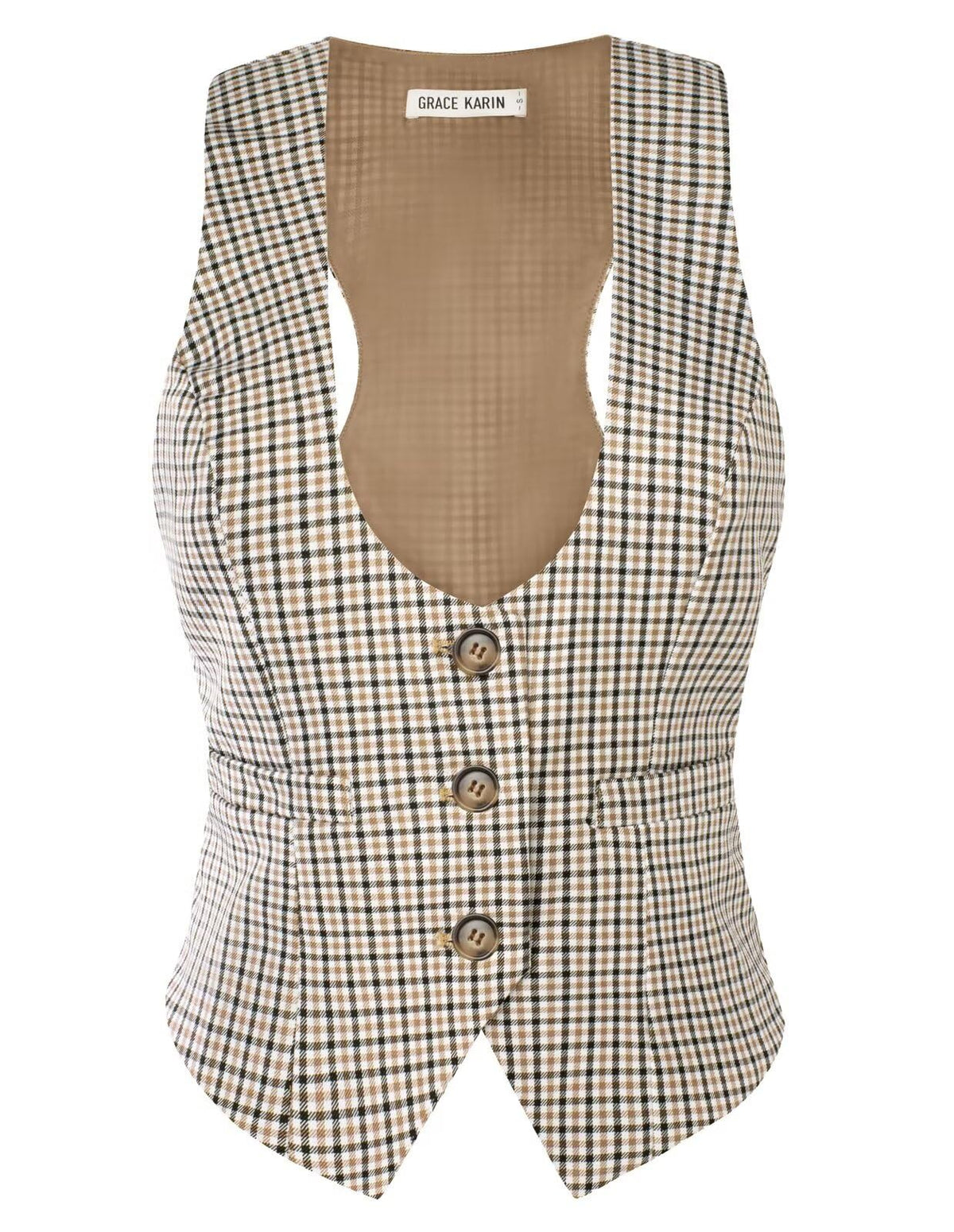 GRACE KARIN Women's Suit Vest Top, Dressy Casual Sleeveless Button Waistcoat, Fromal Steampunk Blazer for Work Office