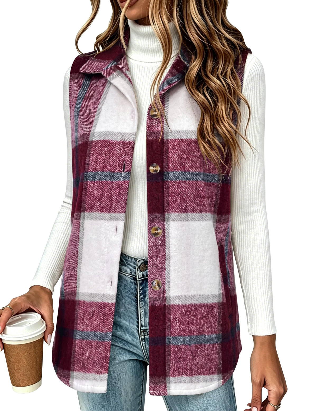Zeagoo Plaid Vest for Women Flannel Jackets Sleeveless Button Down Shirts