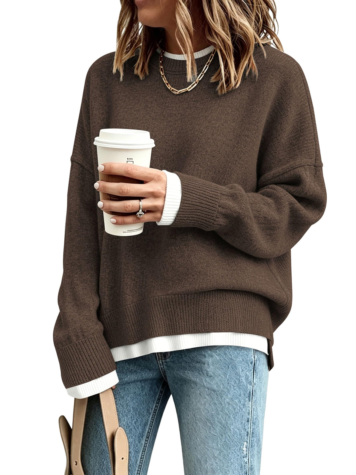 Womens Sweaters Causal Crewneck Batwing Sleeve Knit Top Side Split Oversized Pullover Sweater Loose Jumper