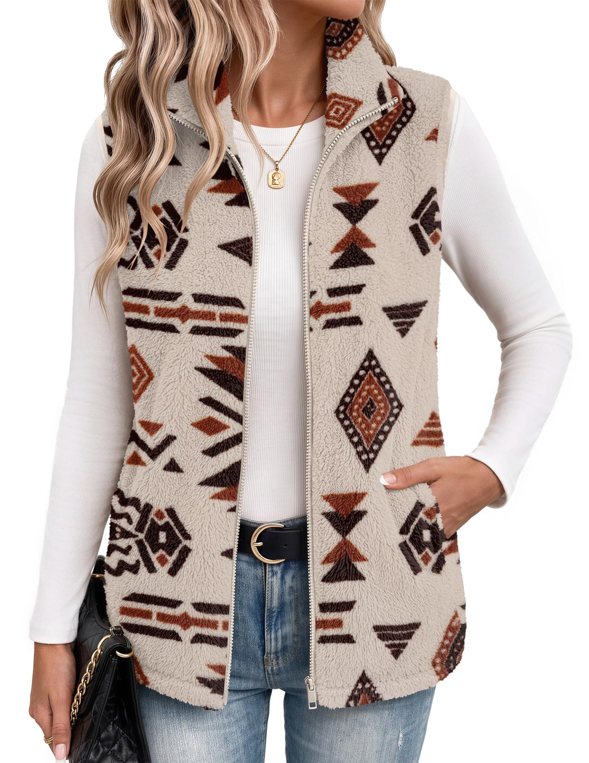 Zeagoo Vest For Women Sleeveless Sherpa Fleece Jackets Zip Up Fall Coats