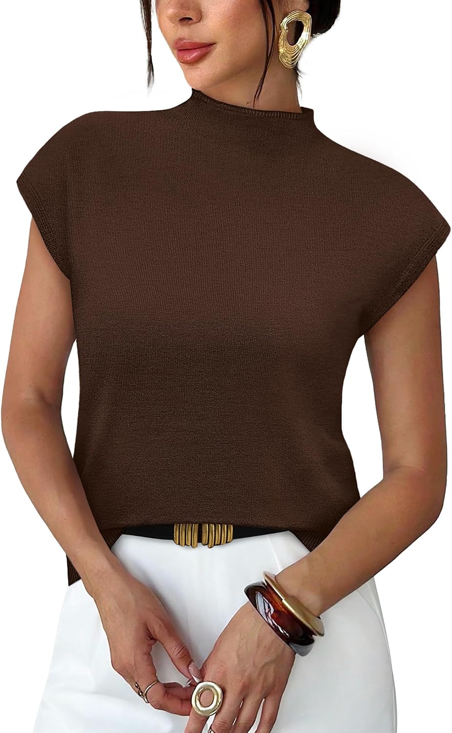 Sampeel Womens Short Sleeve Sweater Mock Neck Summer Top Dressy Casual Basic Knit Pullover Shirt