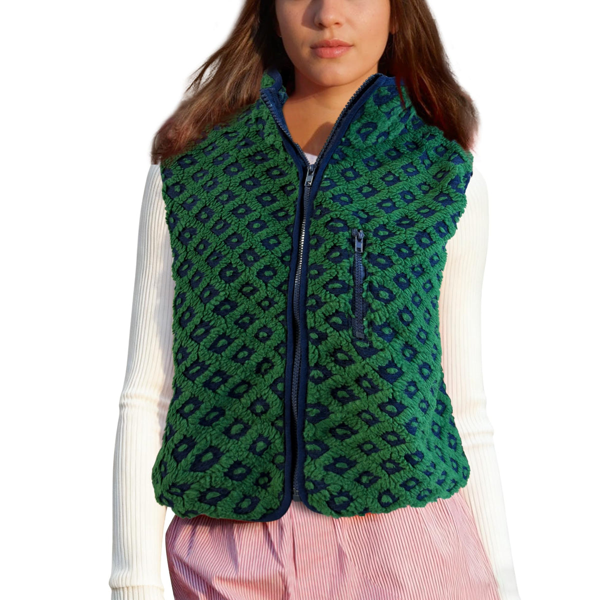 SeeLuNa Plaid Fleece Vest Women Sleeveless Sherpa Vest Full Zip Jacket