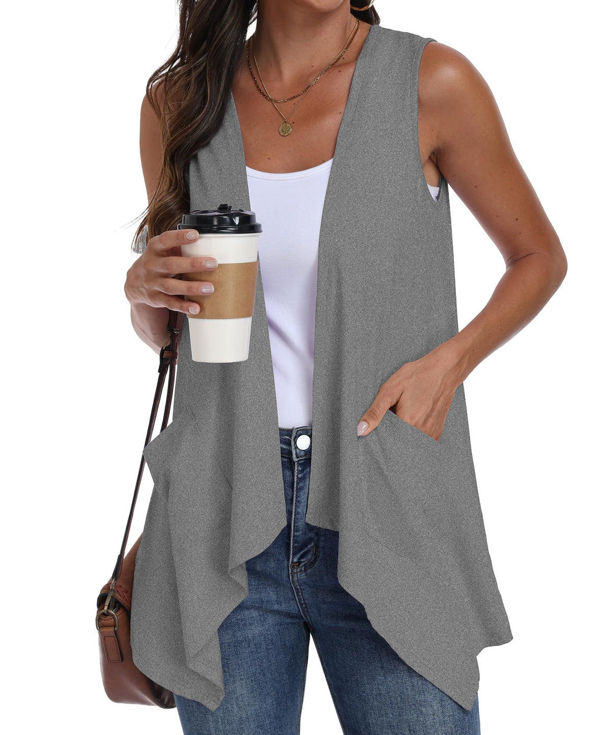 PrinStory Womens Sleeveless Cardigan Vest Lightweight Open Front Cardigan